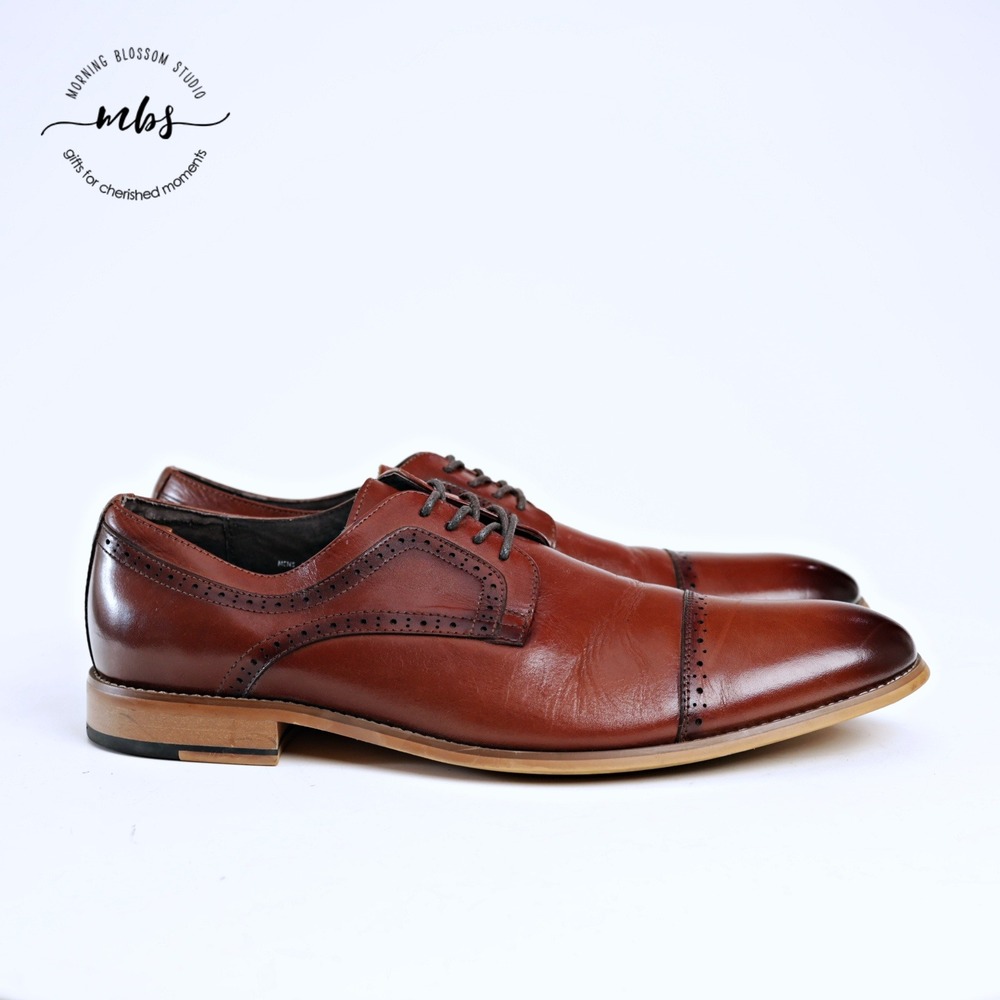 Stacy Adams Dickinson Cap Toe Classic Lace‎ Up Derby Shoes Cognac Brown Men 13